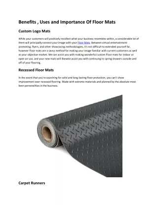 Benefits , Uses and Importance Of Floor Mats