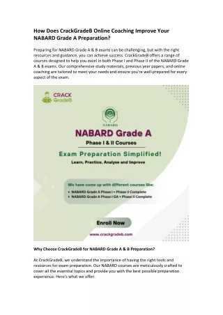 How Does CrackGradeB Online Coaching Improve Your NABARD Grade A Preparation