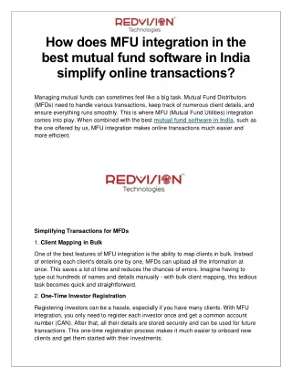 How does MFU integration in the best mutual fund software in India simplify online transactions