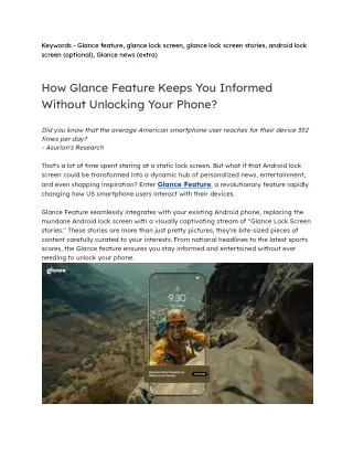 How Glance Feature Keeps You Informed Without Unlocking Your Phone