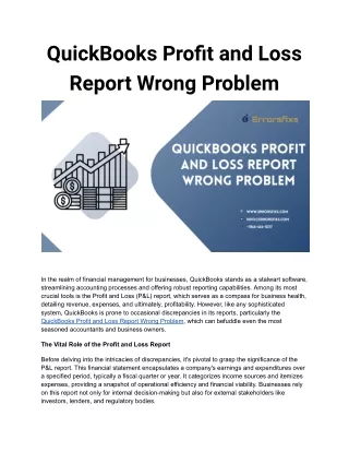 QuickBooks Profit and Loss Report Wrong Problem