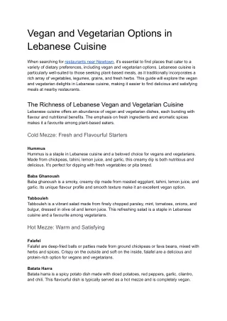 Vegan and Vegetarian Options in Lebanese Cuisine