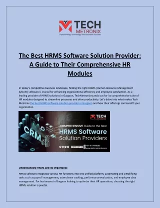 The Best HRMS Software Solution Provider: A Guide to Their Comprehensive HR Modu