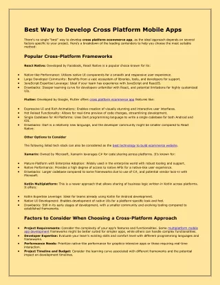 Best Way to Develop Cross Platform Mobile Apps