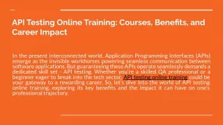 API TESTING ONLINE TESTING TRAINING