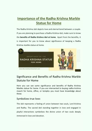 Importance of the Radha Krishna Marble Statue for Home