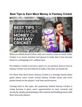 3 Tips to Earn Money on Fantasy Cricket Online