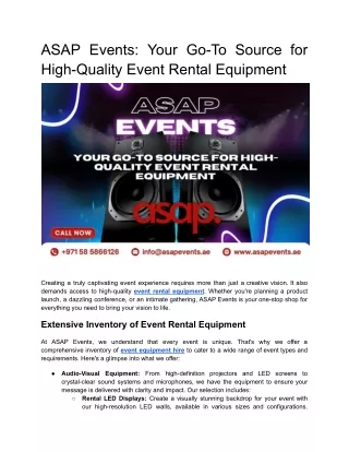 ASAP Events: Your Go-To Source for High-Quality Event Rental Equipment