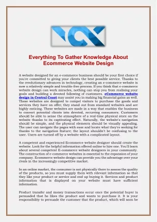 Everything To Gather Knowledge About Ecommerce Website Design