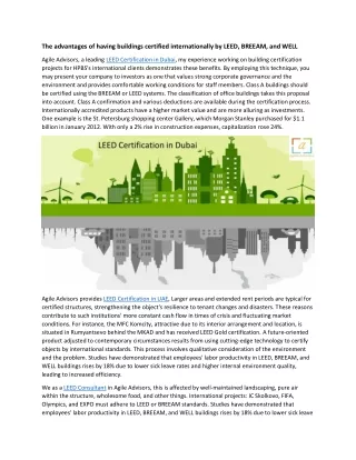 The advantages of having buildings certified internationally by LEED