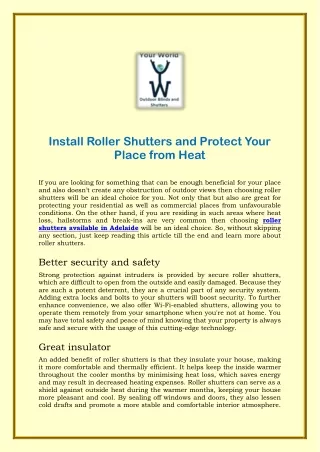 Install Roller Shutters and Protect Your Place from Heat