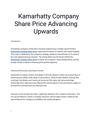 Get The Best Kamarhatty Company Share Price Only At Planify