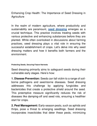 The Importance of Seed Dressing in Agriculture