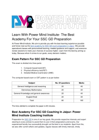 The Best Academy For Your SSC GD Preparation - Learn With Power Mind Institute