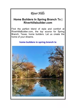 Home Builders In Spring Branch Tx  Riverhillsbuilder.com