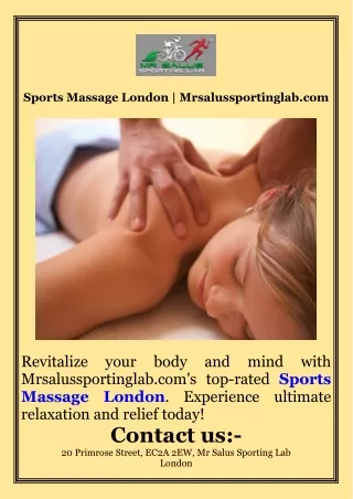 Sports Massage London  Mrsalussportinglab.com