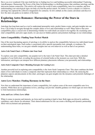 Exploring Astro Romance - Harnessing the power of the stars in relationships