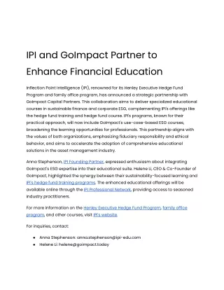 IPI and GoImpact Partner to Enhance Financial Education