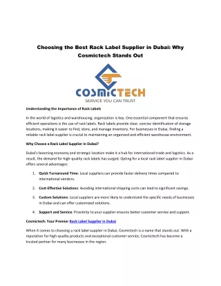 Choosing the Best Rack Label Supplier in Dubai- Why Cosmictech Stands Out
