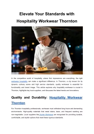 Elevate Your Hospitality Standards with Workwear in Thornton