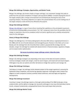 Merger Risk Arbitrage