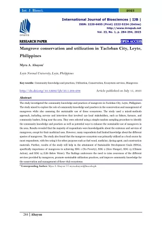 Mangrove conservation and utilization in Tacloban City, Leyte, Philippines