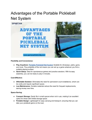 Advantages of the Portable Pickleball Net System