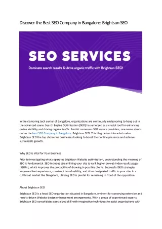 the Best SEO Company in Bangalore