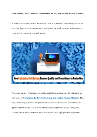 Ensure Quality and Consistency in Production with Cylindrical Cell Sorting Machines