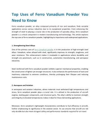 Top Uses of Ferro Vanadium Powder You Need to Know