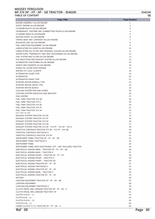 Massey Ferguson MF 374 SP - FP - AP - GE TRACTOR Parts Catalogue Manual Instant Download