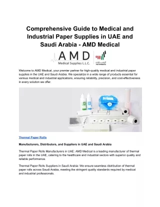 Comprehensive Guide to Medical and Industrial Paper Supplies in UAE and Saudi Arabia - AMD Medical