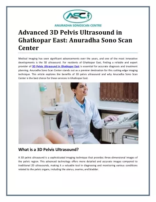 Exploring the Advancements of 3D Pelvis Ultrasound in Ghatkopar East