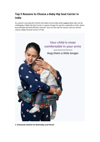 Why Choose a Baby Hip Seat Carrier in India? Top 5 Benefits - Buttbaby.In