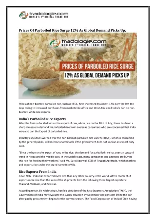 Prices Of Parboiled Rice Surge 12% As Global Demand Picks Up