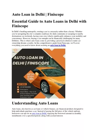 Auto Loan in Delhi | Finiscope