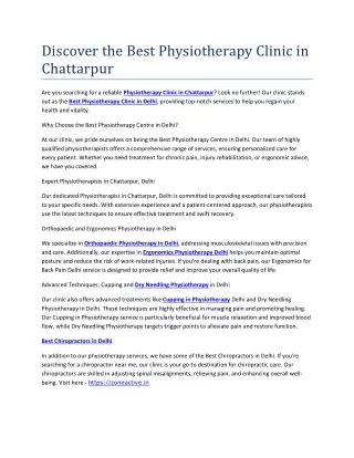 Physiotherapy Clinic in Chattarpur, Delhi