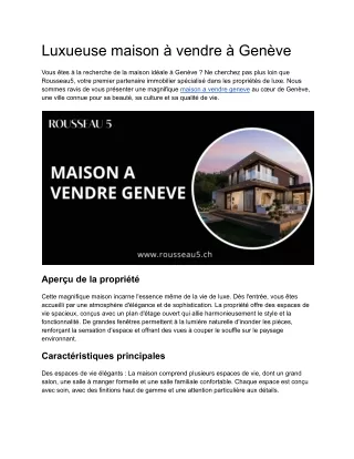 MAISON A VENDRE GENEVE