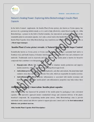 Nature's Healing Power Exploring Abha Biotechnology's Insulin Plant Capsule