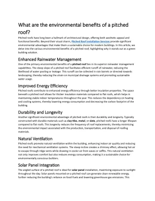 What are the environmental benefits of a pitched roof?