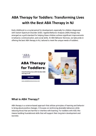 ABA Therapy for Toddlers: Building Foundations for Success