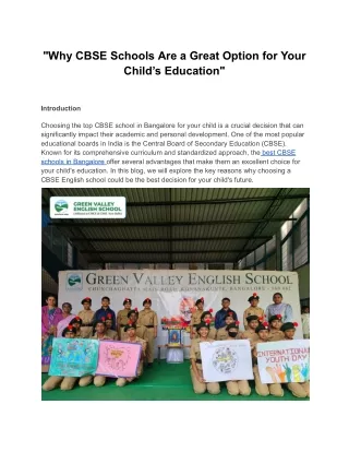 "Why CBSE Schools Are a Great Option for Your Child’s Education"