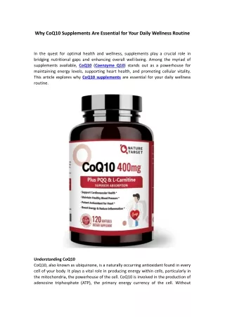 Why CoQ10 Supplements Are Essential for Your Daily Wellness Routine