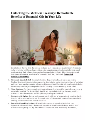 Unlocking the Wellness Treasury  Remarkable Benefits of Essential Oils in Your Life