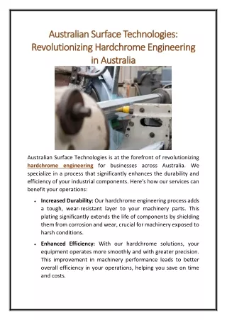 Australian Surface Technologies Revolutionizing Hardchrome Engineering in Australia