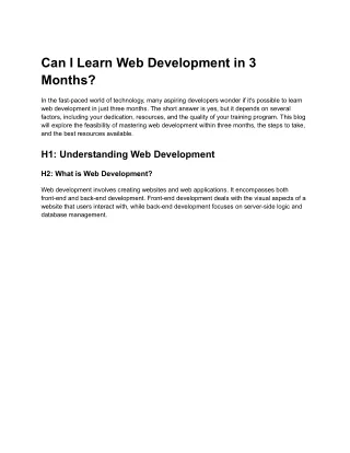 Can I Learn Web Development in 3 Months