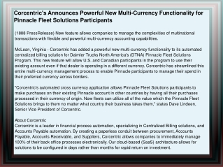 Corcentric's Announces Powerful New Multi-Currency