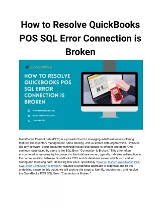 How to Resolve QuickBooks POS SQL Error Connection is Broken