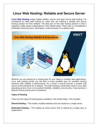 Linux Web Hosting Reliable and Secure Server