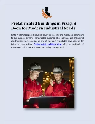 Prefabricated Buildings in Vizag: A Boon for Modern Industrial Needs